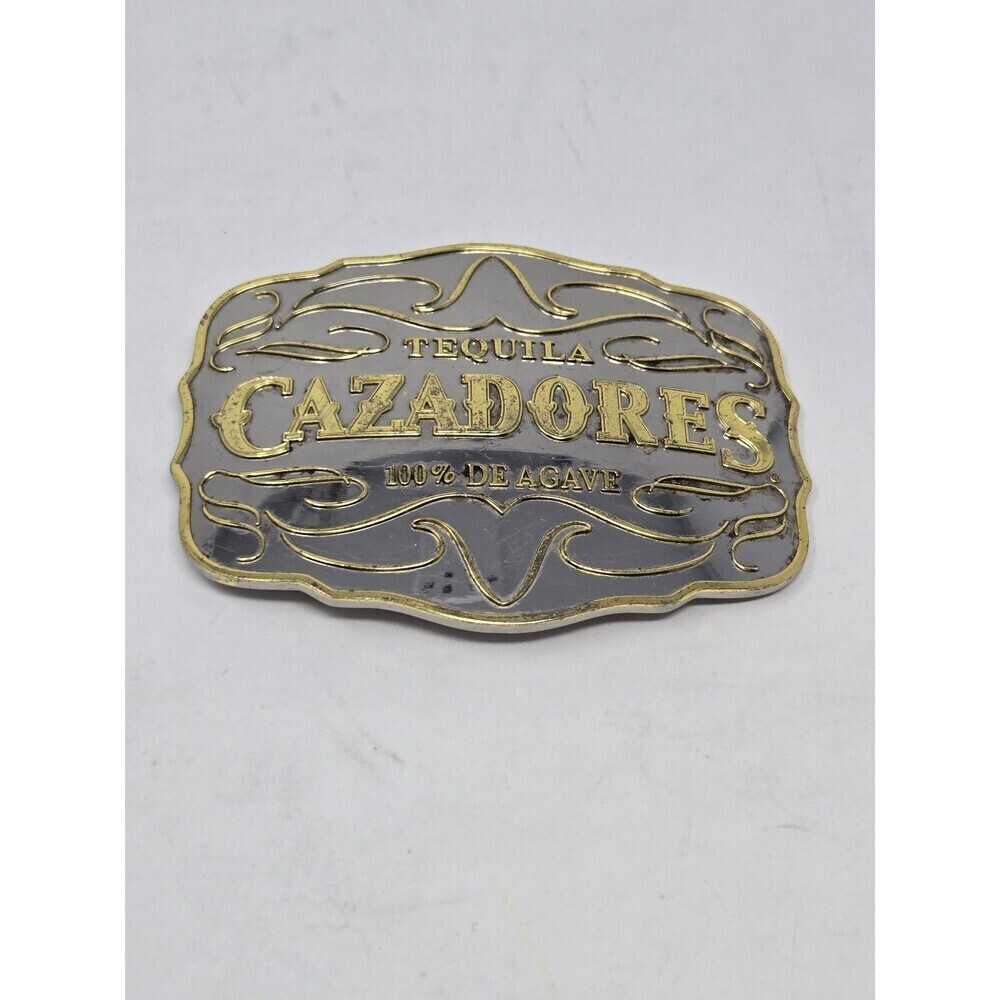 VINTAGE PROMOTIONAL BELT BUCKLE CAZADORES TEQUILA SILVER GOLD TONE MENSWEAR MENS